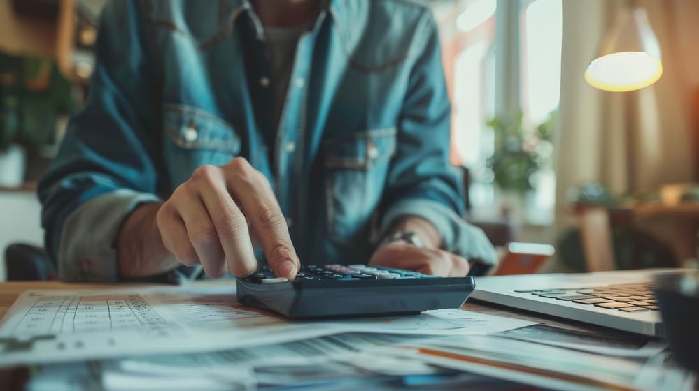 Un hombre haciendo cuentas con una calculadora